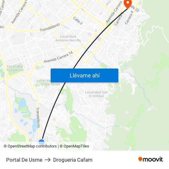 Portal De Usme to Drogueria Cafam map