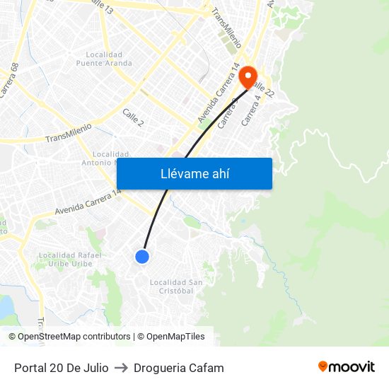 Portal 20 De Julio to Drogueria Cafam map