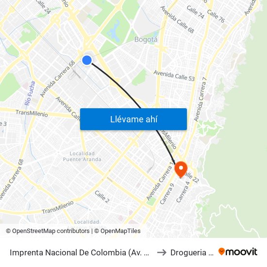 Imprenta Nacional De Colombia (Av. Esperanza - Kr 66) to Drogueria Cafam map