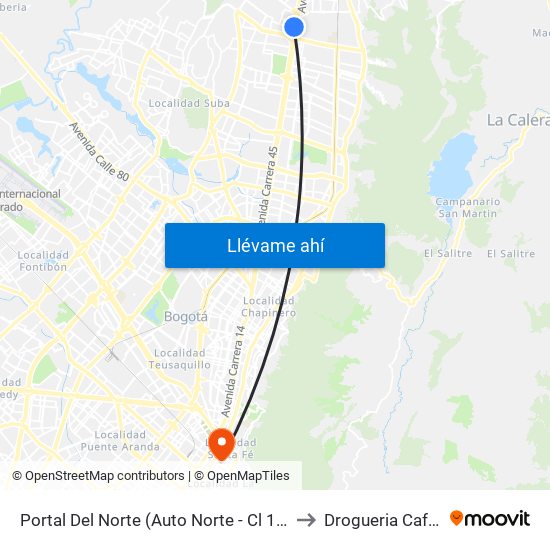 Portal Del Norte (Auto Norte - Cl 174a) to Drogueria Cafam map