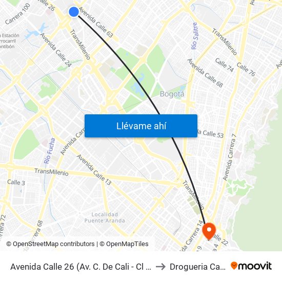 Avenida Calle 26 (Av. C. De Cali - Cl 51) (A) to Drogueria Cafam map