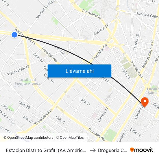 Estación Distrito Grafiti (Av. Américas - Kr 53a) to Drogueria Cafam map