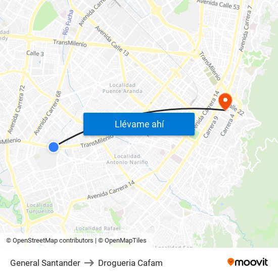 General Santander to Drogueria Cafam map