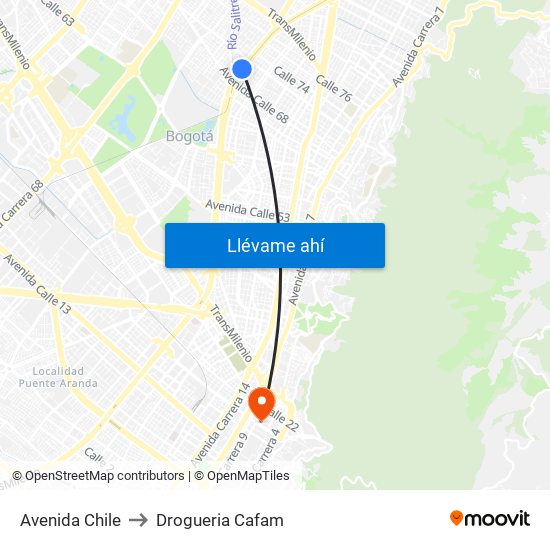 Avenida Chile to Drogueria Cafam map