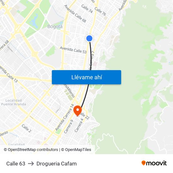 Calle 63 to Drogueria Cafam map