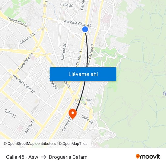 Calle 45 - Asw to Drogueria Cafam map