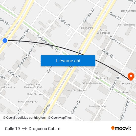 Calle 19 to Drogueria Cafam map