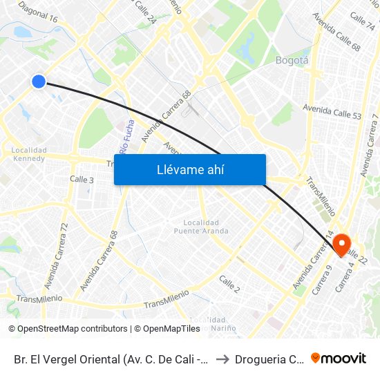 Br. El Vergel Oriental (Av. C. De Cali - Cl 10b) (A) to Drogueria Cafam map