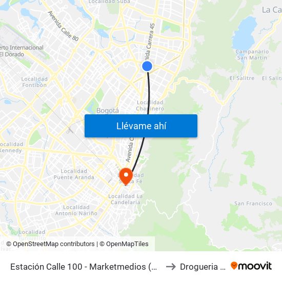 Estación Calle 100 - Marketmedios (Auto Norte - Cl 98) to Drogueria Cafam map