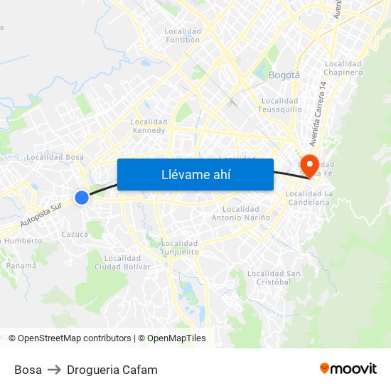 Bosa to Drogueria Cafam map