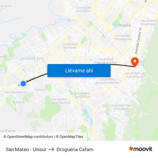 San Mateo - Unisur to Drogueria Cafam map
