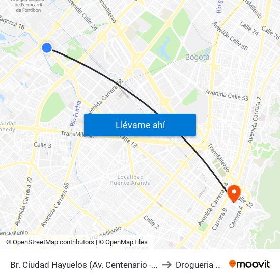 Br. Ciudad Hayuelos (Av. Centenario - Av. C. De Cali) to Drogueria Cafam map