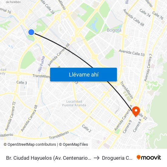 Br. Ciudad Hayuelos (Av. Centenario - Kr 78g) to Drogueria Cafam map