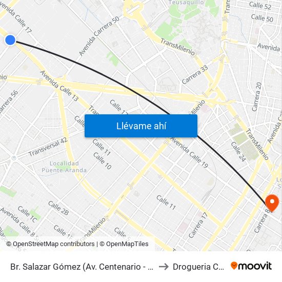 Br. Salazar Gómez (Av. Centenario - Kr 65) (A) to Drogueria Cafam map