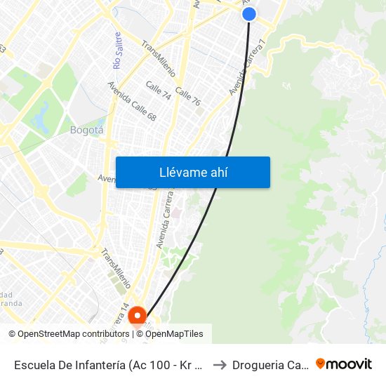 Escuela De Infantería (Ac 100 - Kr 11a) (B) to Drogueria Cafam map