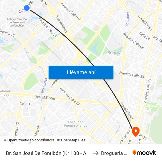 Br. San José De Fontibón (Kr 100 - Av. Esperanza) to Drogueria Cafam map