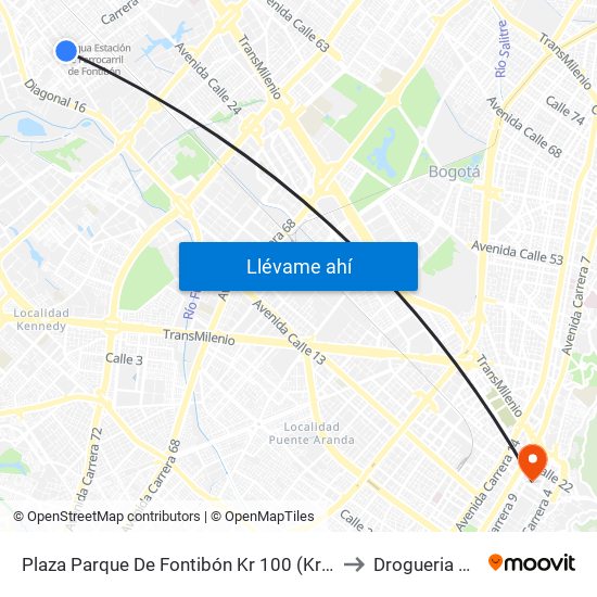 Plaza Parque De Fontibón Kr 100 (Kr 100 - Cl 17a) to Drogueria Cafam map