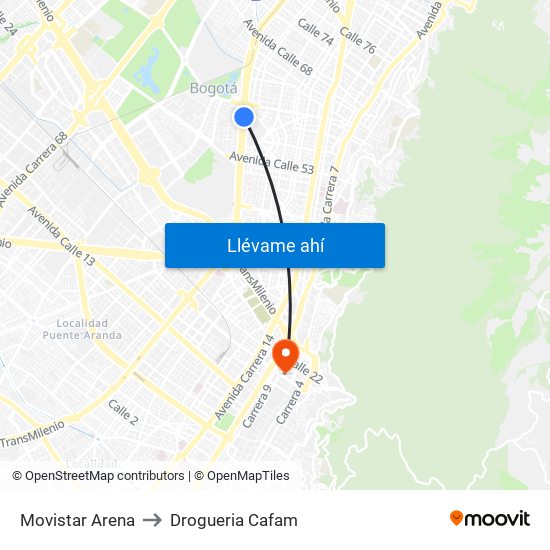 Movistar Arena to Drogueria Cafam map