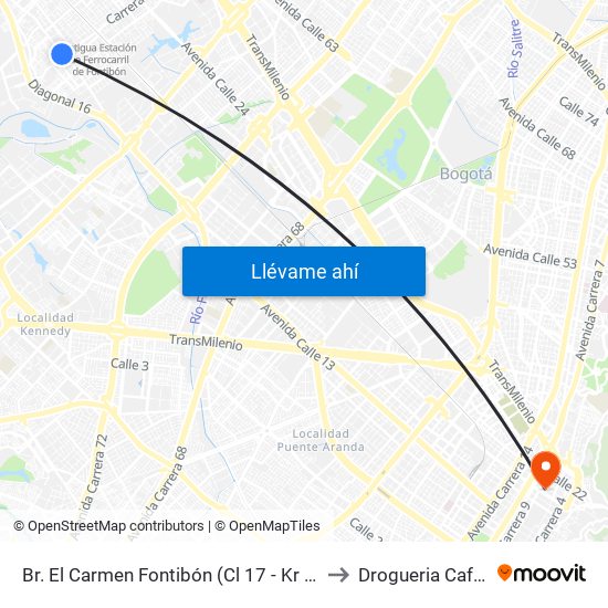 Br. El Carmen Fontibón (Cl 17 - Kr 100) to Drogueria Cafam map