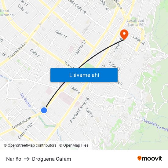 Nariño to Drogueria Cafam map
