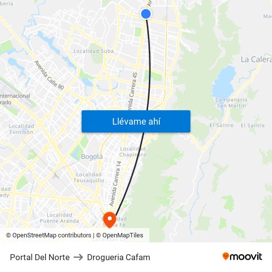 Portal Del Norte to Drogueria Cafam map