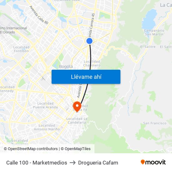 Calle 100 - Marketmedios to Drogueria Cafam map