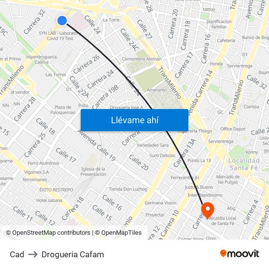 Cad to Drogueria Cafam map