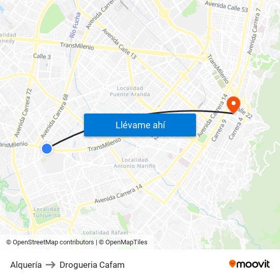 Alquería to Drogueria Cafam map