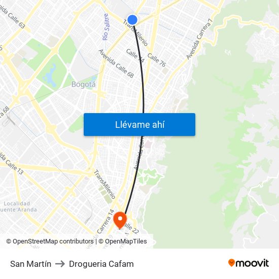 San Martín to Drogueria Cafam map