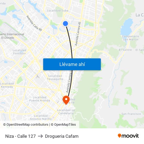 Niza - Calle 127 to Drogueria Cafam map