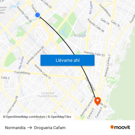 Normandía to Drogueria Cafam map