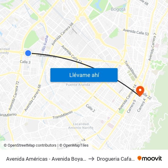 Avenida Américas - Avenida Boyacá to Drogueria Cafam map