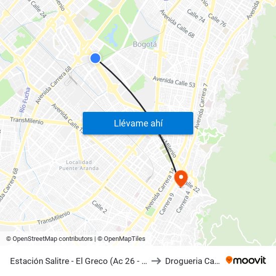 Estación Salitre - El Greco (Ac 26 - Ak 68) to Drogueria Cafam map