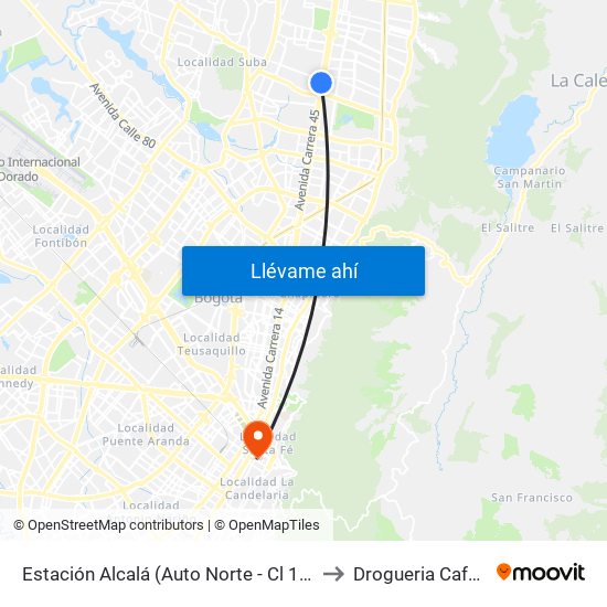 Estación Alcalá (Auto Norte - Cl 136) to Drogueria Cafam map