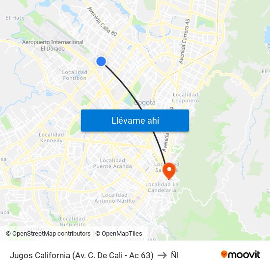 Jugos California (Av. C. De Cali - Ac 63) to Ñl map