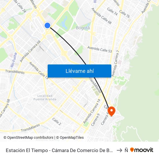 Estación El Tiempo - Cámara De Comercio De Bogotá (Ac 26 - Kr 68b Bis) to Ñl map