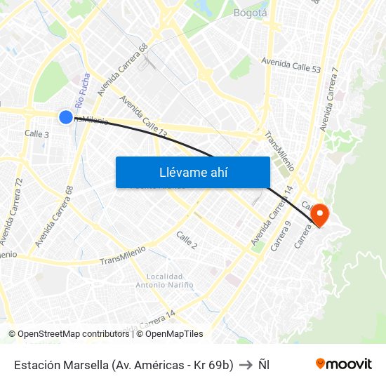 Estación Marsella (Av. Américas - Kr 69b) to Ñl map