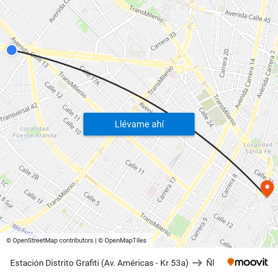 Estación Distrito Grafiti (Av. Américas - Kr 53a) to Ñl map