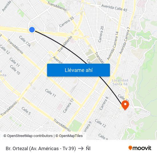 Br. Ortezal (Av. Américas - Tv 39) to Ñl map