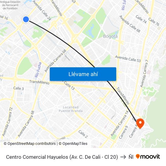 Centro Comercial Hayuelos (Av. C. De Cali - Cl 20) to Ñl map