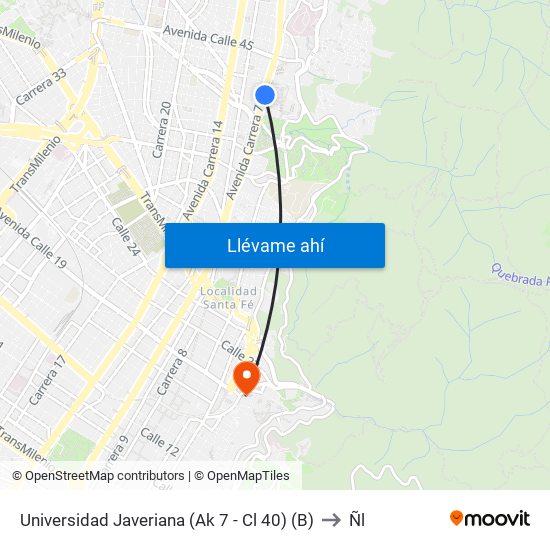 Universidad Javeriana (Ak 7 - Cl 40) (B) to Ñl map