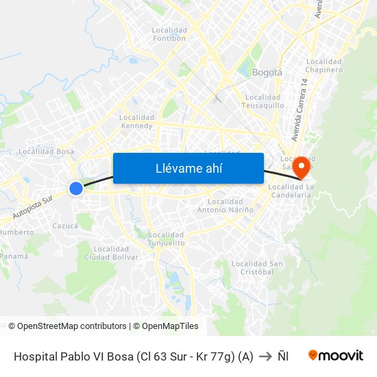 Hospital Pablo VI Bosa (Cl 63 Sur - Kr 77g) (A) to Ñl map