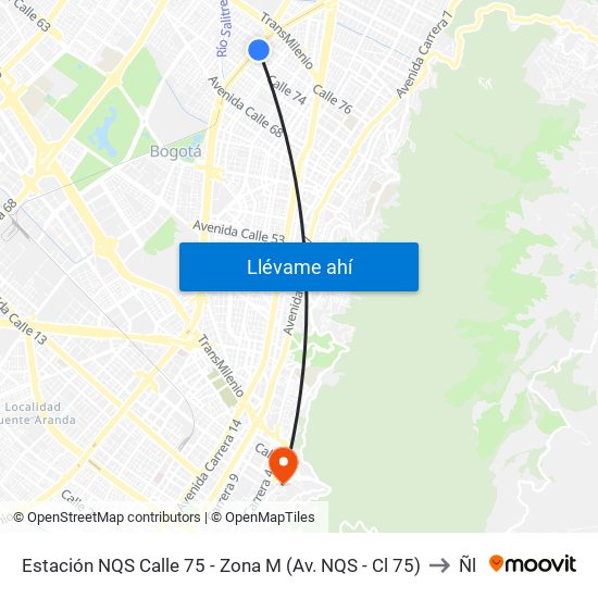Estación NQS Calle 75 - Zona M (Av. NQS - Cl 75) to Ñl map