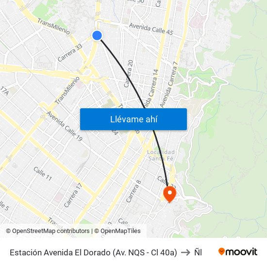 Estación Avenida El Dorado (Av. NQS - Cl 40a) to Ñl map
