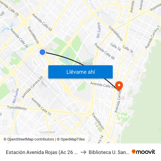 Estación Avenida Rojas (Ac 26 - Kr 69d Bis) (B) to Biblioteca U. Santo Tomás map