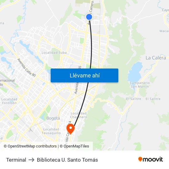 Terminal to Biblioteca U. Santo Tomás map