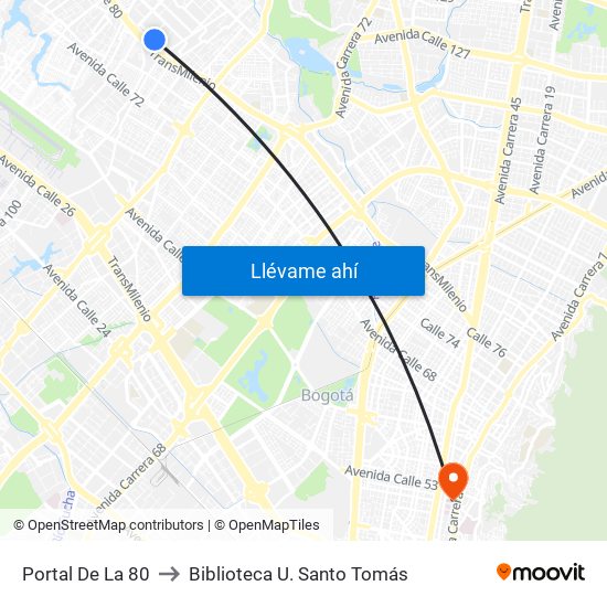 Portal De La 80 to Biblioteca U. Santo Tomás map