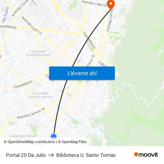 Portal 20 De Julio to Biblioteca U. Santo Tomás map