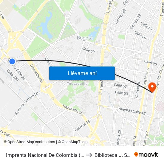 Imprenta Nacional De Colombia (Av. Esperanza - Kr 66) to Biblioteca U. Santo Tomás map