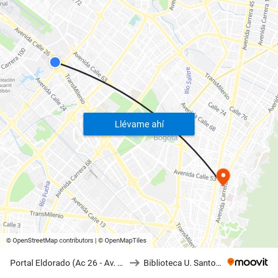 Portal Eldorado (Ac 26 - Av. C. De Cali) to Biblioteca U. Santo Tomás map